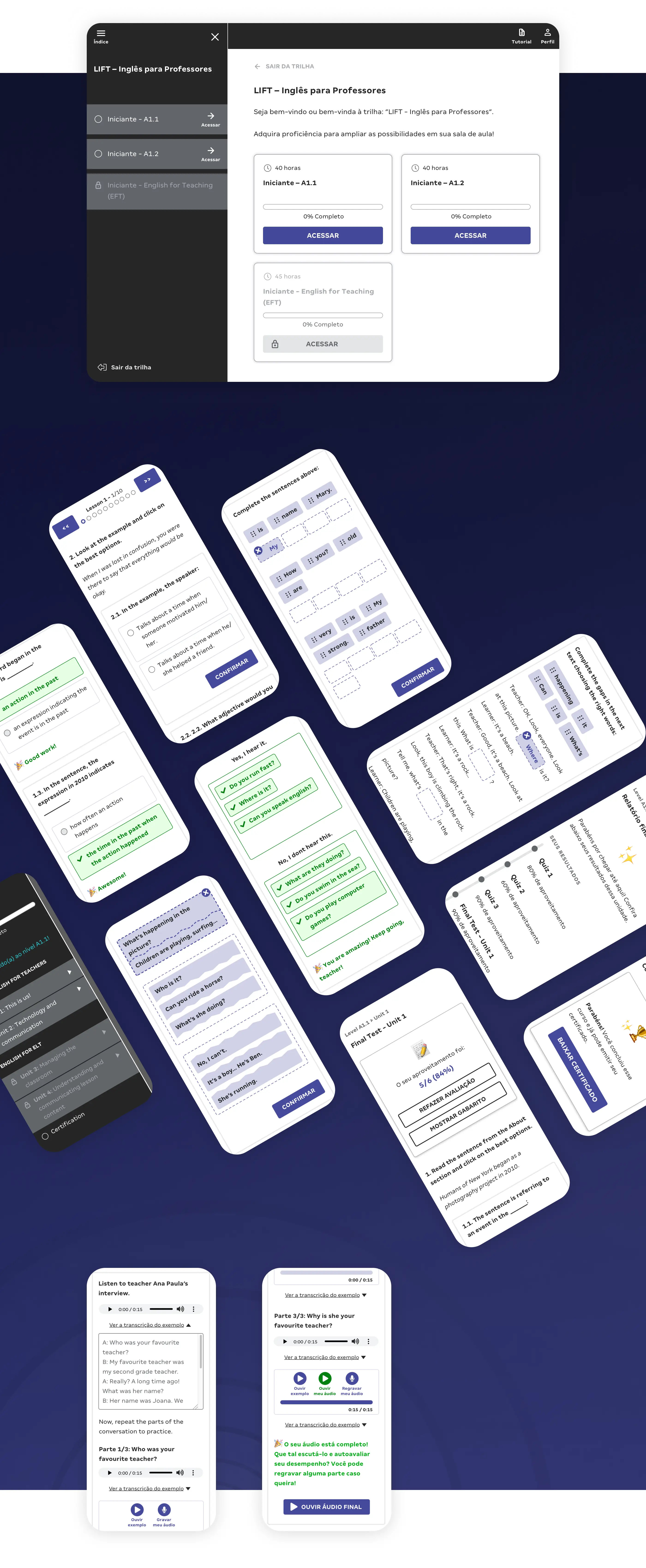 English for Teachers — final learning environment screens