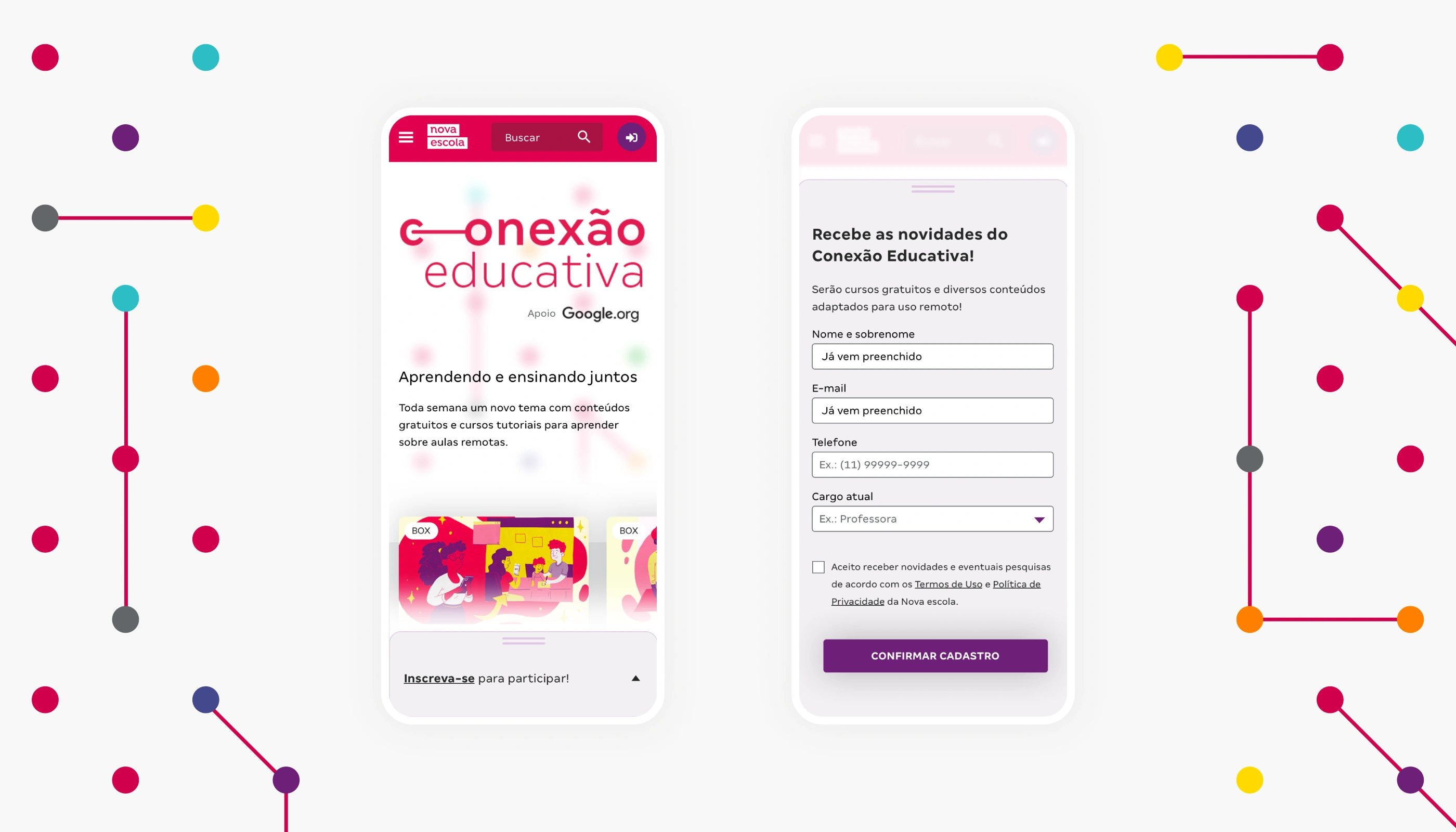 Registration form for Conexão Educativa in partnership with Google